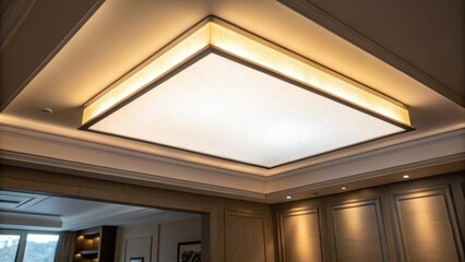 Poster - A closeup of an ambient light panel embedded in the ceiling casting a warm glow to create a calming atmosphere emphasizing moodenhancing design.