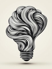 Wall Mural - Light Bulb Sketch: A clean line art depiction of an old-fashioned incandescent light bulb, enhanced with an organic, stylized design that evokes a sense of movement