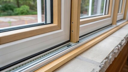 Poster - A closeup of a window frames weatherstripping being fitted illustrating the importance of preventing drafts and enhancing energy conservation.