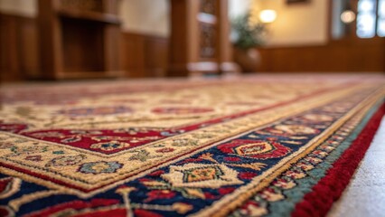 Fototapete - A closeup of plush carpeting underfoot showcasing intricate patterns and colors that contribute to the lounges overall comfort and luxury feel.