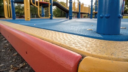 Poster - A closeup shot of the edges where new safety surfacing meets traditional playground equipment emphasizing the seamless transition and integration of modern materials.