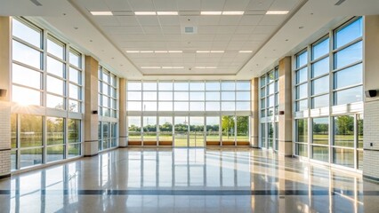 Aufkleber - A medium closeup of a public buildings interior focusing on the bright welllit space created by the large energyefficient windows.