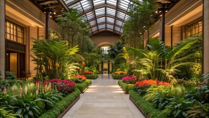Poster - A stunning indoor garden feature integrating native plant species that create a tranquil atmosphere while educating visitors on local ecosystems.