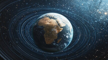 Poster - hologram of futuristic planet earth with digital glowing map of dots into cyberspace. hi-tech hud ci