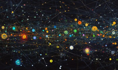 Connected dots and lines against a dark background.