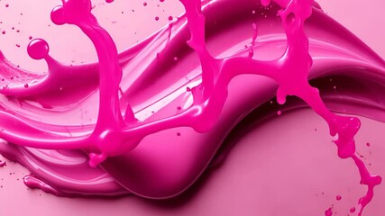 Poster - Vibrant pink paint splash creates dynamic abstract art on a smooth surface in a modern studio setting