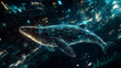 © bephoto - データネットワークの中を泳ぐクジラが数字やグラフに囲まれた未来的な構図