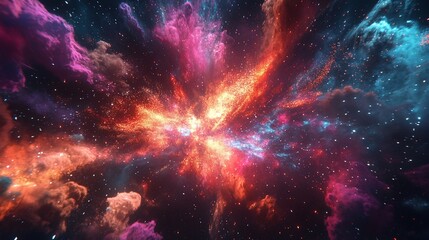 Wall Mural - Cosmic Nebula Explosion Awe Inspiring Celestial Fireworks Display in Vivid Colors