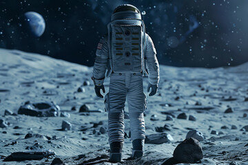 Wall Mural - an astronaut walks on the moon. generative ai