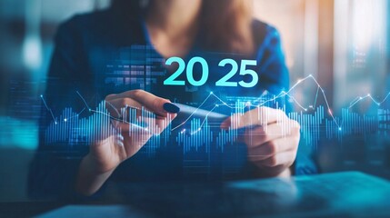 Poster - Businesswoman analyzing financial data and business growth in 2025