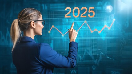 Aufkleber - Businesswoman pointing at increasing graph for year 2025 on virtual screen