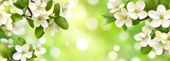 Wall Mural - A spring season banner showcasing apple blossoms in nature, with room for text