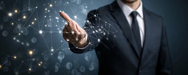 Poster - Businessman creating a network connecting points of light