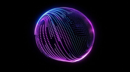 Poster - Abstract 3D Spheres of Neon Dots and Stripes. Hi-Tech Orb HUD Design Element. Global Network Connection. Abstract Globe Grid. Science and Technology Vector Illustration.