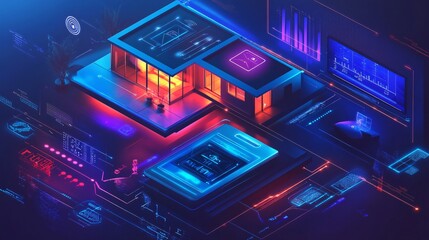 Poster - Smart home automation system controlling modern house temperature lighting and security