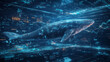 © bephoto - データネットワークを泳ぐクジラと浮かぶ数字やグラフの幻想的な風景