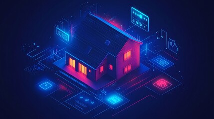 Poster - Smart home automation system controlling modern house temperature security and appliances