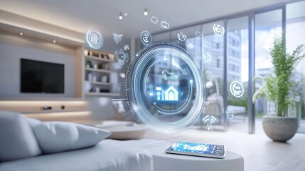 Poster - Smart home automation system being controlled from a tablet in modern living room