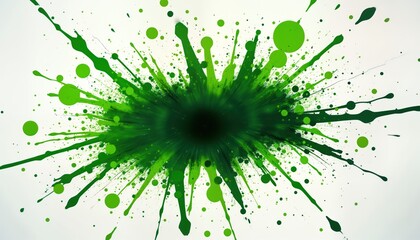 Fototapete - Abstract digital art. Bright neon green splatter, paint splashes on black background. Dynamic, vibrant colors explosion. Ideal for eco-friendly tech themes artistic backgrounds. Modern, creative