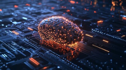 Leinwandbilder - Artificial intelligence brain glowing on circuit board