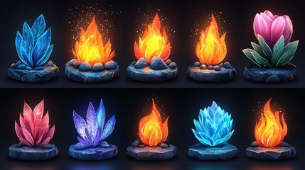 Poster - Glowing Crystals Fire And Flower Game Assets