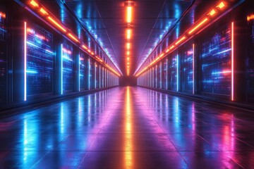 Aufkleber - Neon-lit corridor in a futuristic setting showcasing vibrant reflections