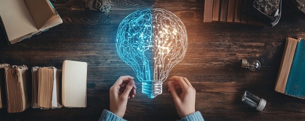 Aufkleber - Student connecting brain and light bulb studying artificial intelligence
