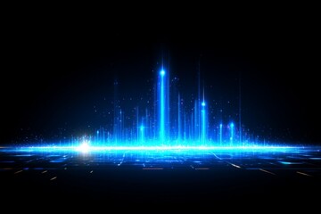 Aufkleber - Bright blue digital sound wave visualization depicting audio frequencies in a futuristic setting