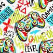© artlavi_design - Seamless abstract pattern with joystick game and graffiti words. Bright colorful  vector Print for boys.