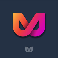 Poster - W monogram. Letter W logo consist of pink-orange  intertwined gradient elements. App icon.