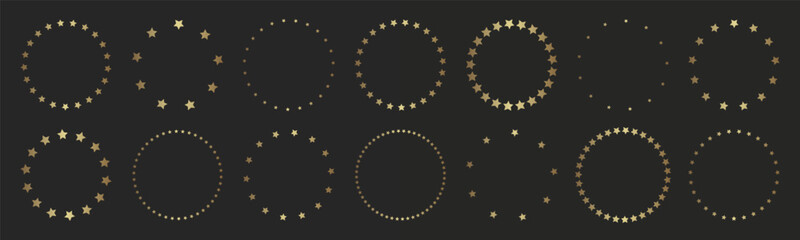 Wall Mural - Golden stars in circle icon. Gold round frames with stars. Vector illustration graphic design