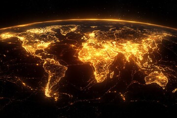 Poster - Glowing earth from space showcasing illuminated cities and regions at night
