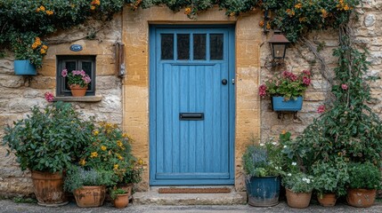  Charming Cottage Door with Blooming Plants