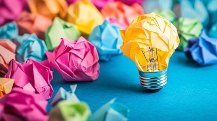 Aufkleber - Light bulb made of crumpled paper symbolizing creativity