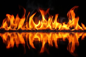 Aufkleber - Flames dance gracefully above a reflective surface creating a mesmerizing display of light and color in a dark environment