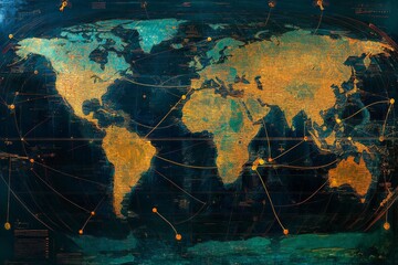 Aufkleber - World map depicting geographical regions and global connections with vibrant colors