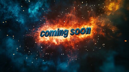 Aufkleber - Coming soon message exploding with blue and orange firework effect