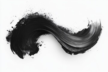 Aufkleber - Bold black brushstroke swirling on white canvas highlights artistic expression in modern design