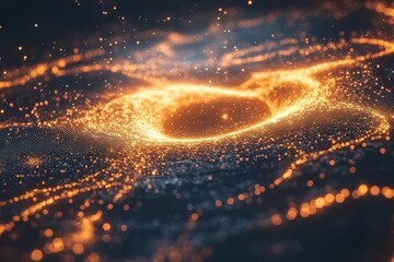 Poster - Vibrant cosmic swirl showcasing glowing particles and an energetic core in an abstract design