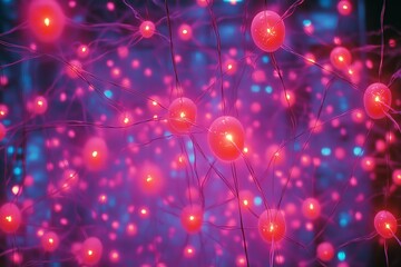 Poster - Colorful illustrated network of glowing neurons in vibrant hues, showcasing technology and innovation in neuroscience