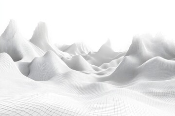 Poster - 3D wireframe landscape showcasing abstract mountains and valleys in a minimalistic white environment