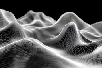 Fototapete - Abstract representation of waves in monochrome with smooth curves and dots on a dark background