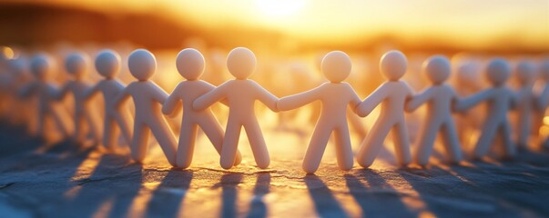 Poster - Group of people joining hands forming a circle at sunset
