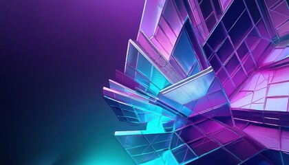 Poster - Vibrant Futuristic Scene Purple and Turquoise 3D Geometry against a HighTech Backdrop, Embracing Modern Minimalism in a Striking Digital Setting