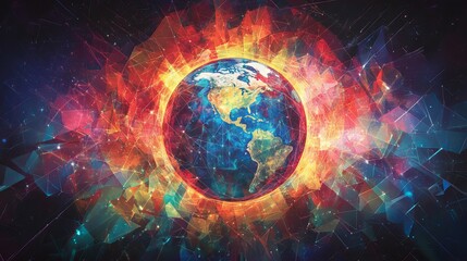 Poster - High-speed connection to the world Wide Web from anywhere in the world via the mobile Internet. The hologram of the earth consists of a polygon, and points. Vector illustration.
