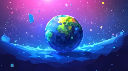 Poster - High-speed connection to the world Wide Web from anywhere in the world via the mobile Internet. The hologram of the earth consists of a polygon, and points. Vector illustration.
