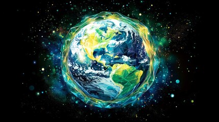 Poster - High-speed connection to the world Wide Web from anywhere in the world via the mobile Internet. The hologram of the earth consists of a polygon, and points. Vector illustration.
