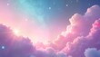 © miss irine - Pastel pink, purple sky with fluffy clouds. Dreamy fantasy galaxy with sparkling stars. Cute colors ideal for wallpaper. Magical, bright space scenery. Soft glow of sunrise sunset. Abstract