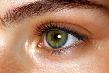 Poster - Close-up view of an eye revealing intricate details and vibrant colors, showcasing beauty and uniqueness