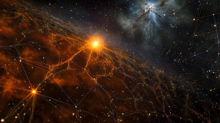 Fototapete - Cosmic Network, Abstract Space Web of Light and Energy